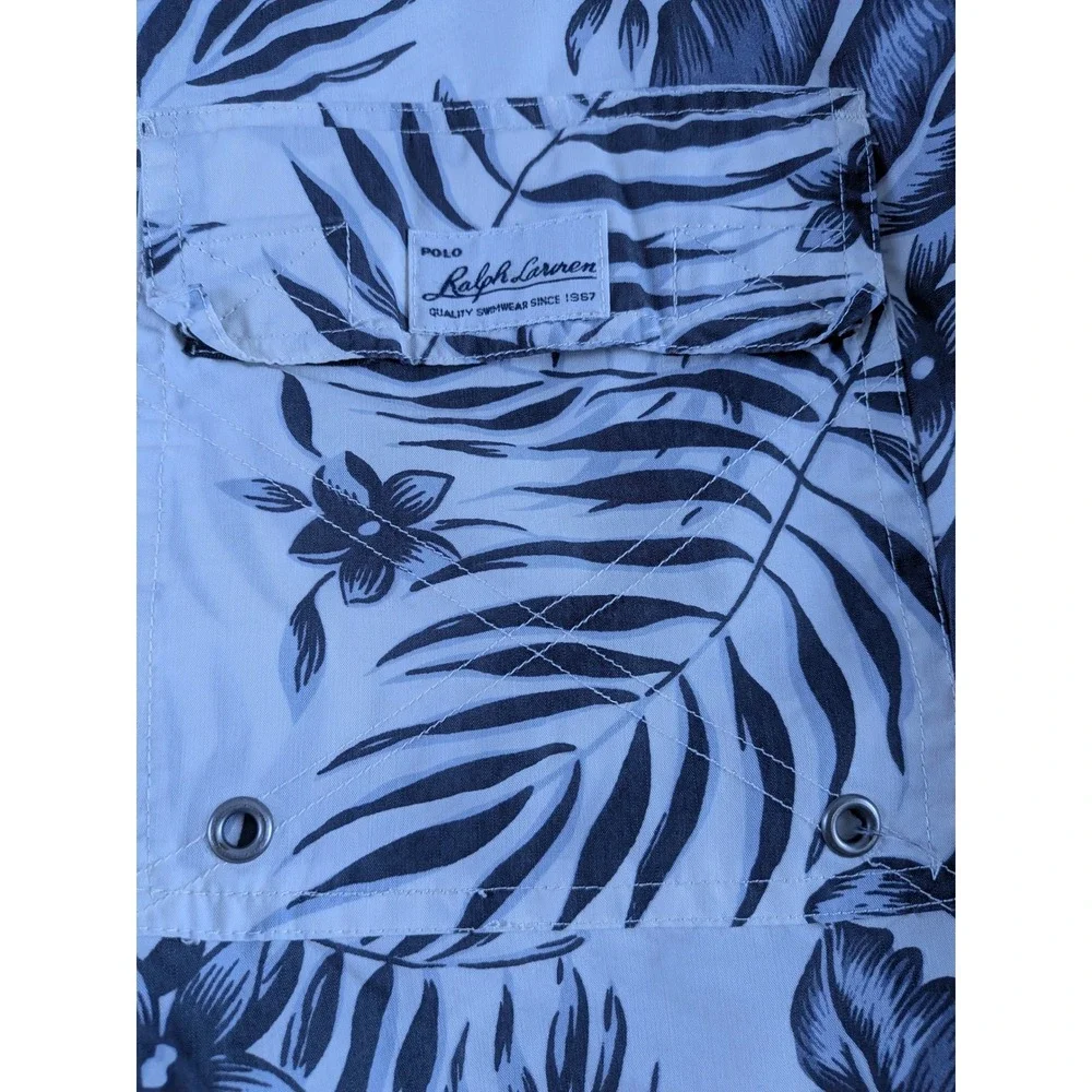 Polo Sport Swim Trunks Mens L Blue Floral Tropical Mesh‎ Lined Board Shorts